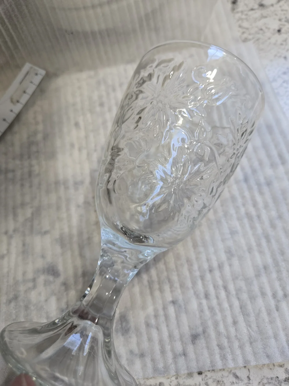 Princess House Clear Embossed Glass Goblet - Elegant Floral Pattern